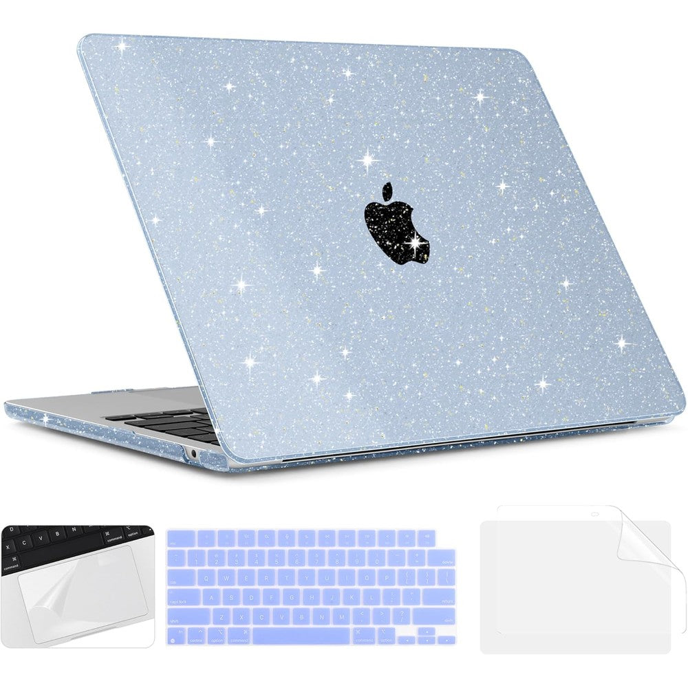 TWOLSKOO MacBook Air 13.6 Inch Case Star Blue front view showing glossy glitter pattern protection shell cover