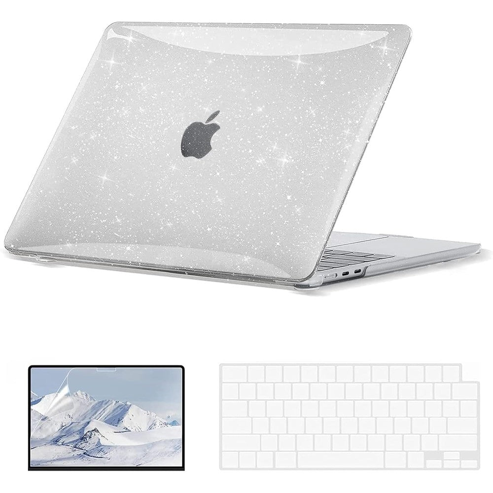 EooCoo MacBook Air glitter hard shell case front view showing sparkly clear design.