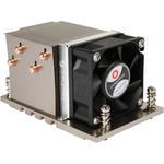 Dynatron A26 active server heatsink front view featuring aluminum cooling fins and embedded heatpipe infrastructure