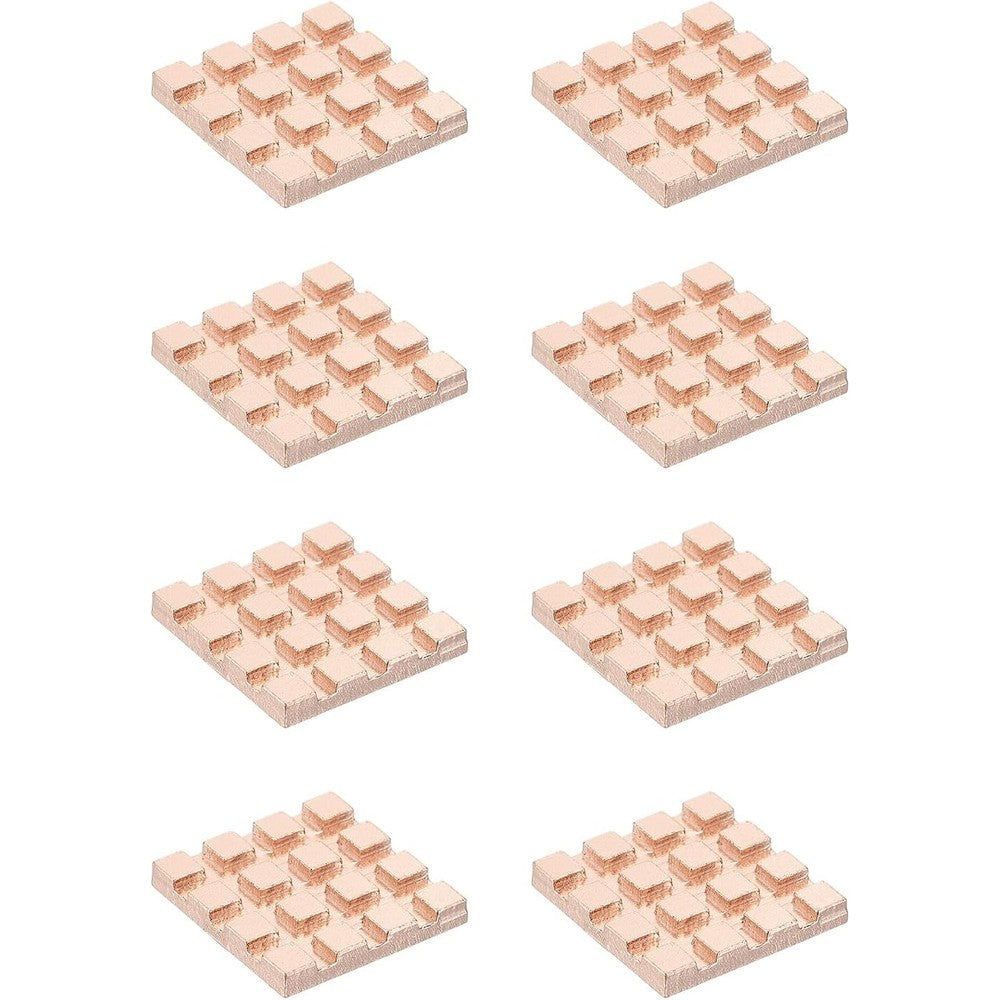 Patikil by Uxcell copper heatsink eight piece set laid out on a clean surface showing the metallic gold finish.