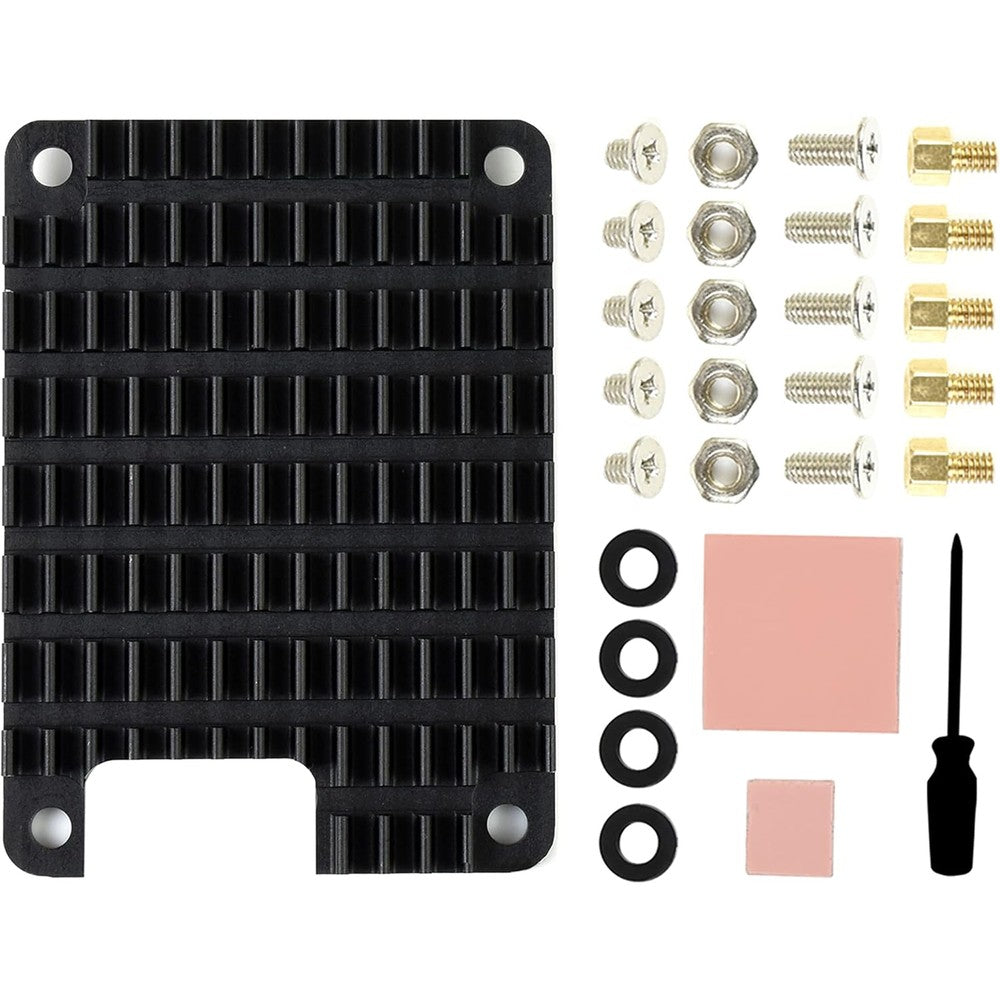 Waveshare dedicated aluminum heatsink front view showing black finned surface
