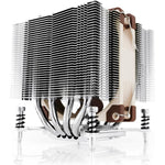 Noctua NH-D9DX i4 3U central processing unit cooler front view showing dual tower heatsink and signature brown fan.