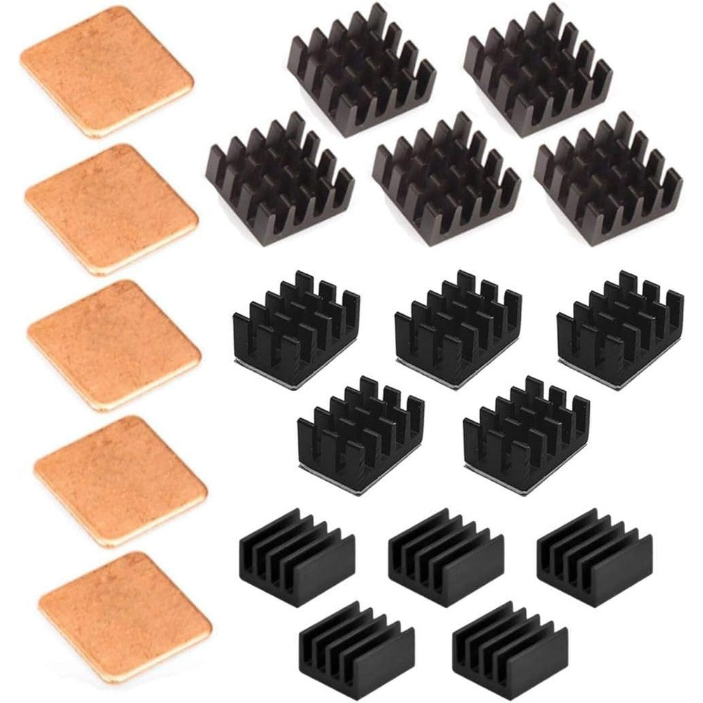Easycargo 20 Piece Raspberry Pi Heatsink Kit front view showcasing copper and aluminum cooling components.