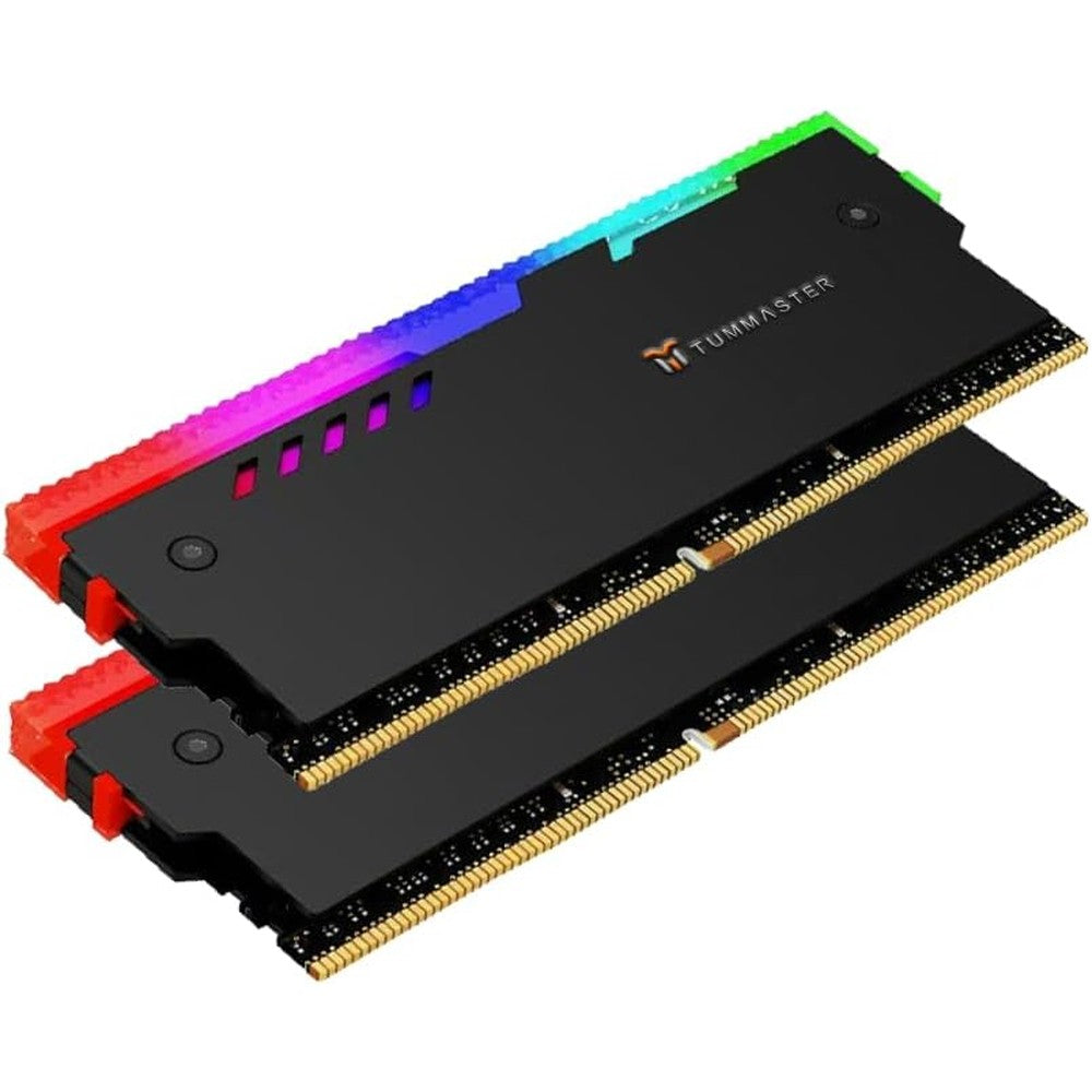 Tummaster ARGB RAM heatsink memory cooler front view showcasing the black aluminum alloy finish and addressable RGB strip.