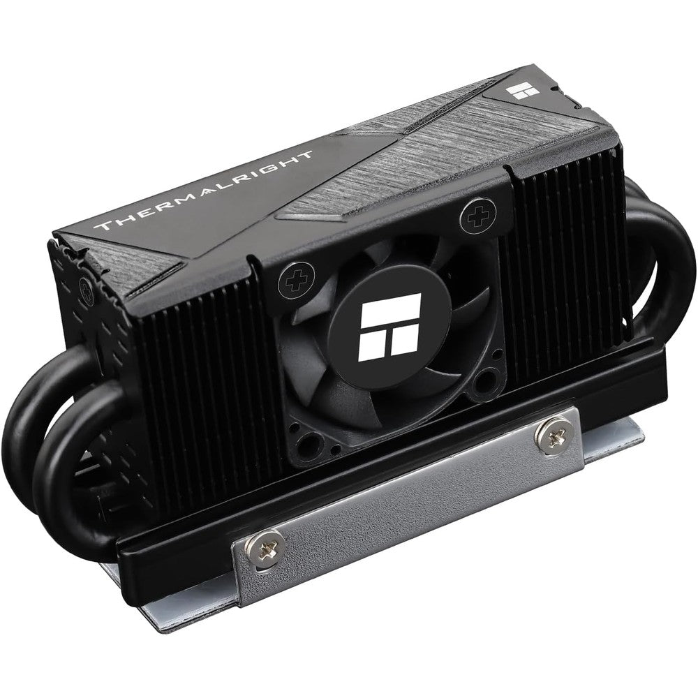 Thermalright HR10 2280 PRO Black SSD Heatsink front view showing premium matte black finish and active cooling fan