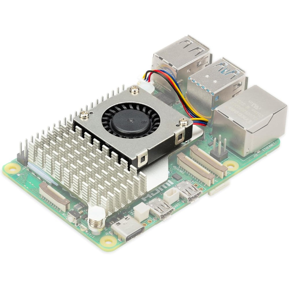 Raspberry Pi official temperature controlled active cooler fan and heatsink assembly module.