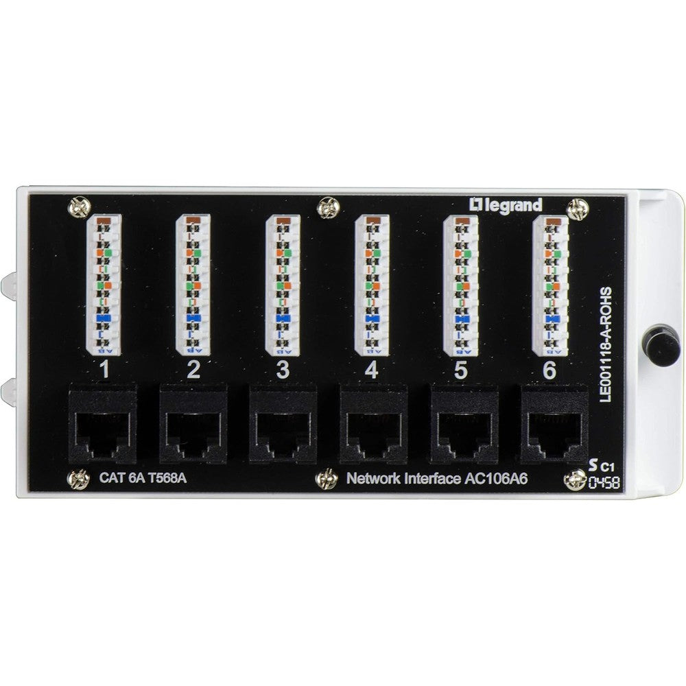 Legrand On-Q 6-Port Cat 6A patch panel front view