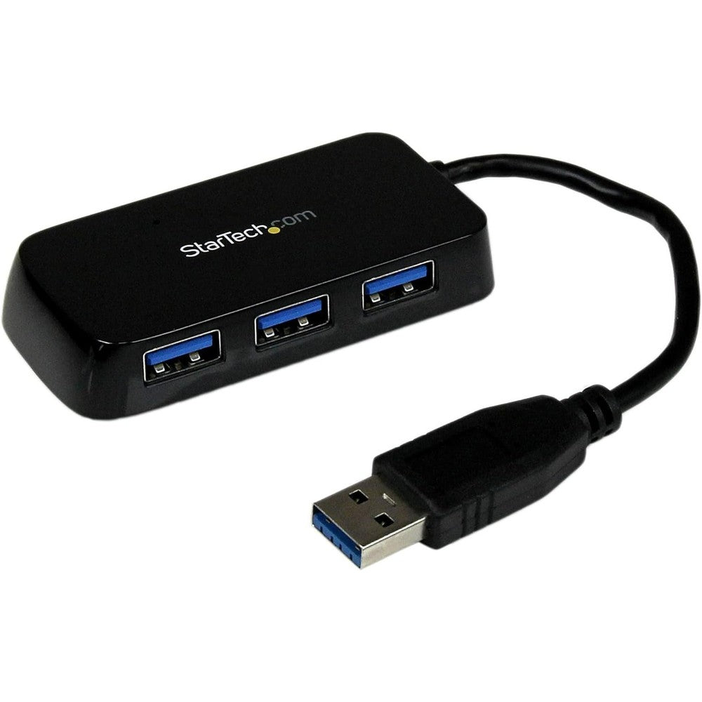StarTech 4-Port USB 3.0 SuperSpeed Hub front view showing four ports and integrated cable