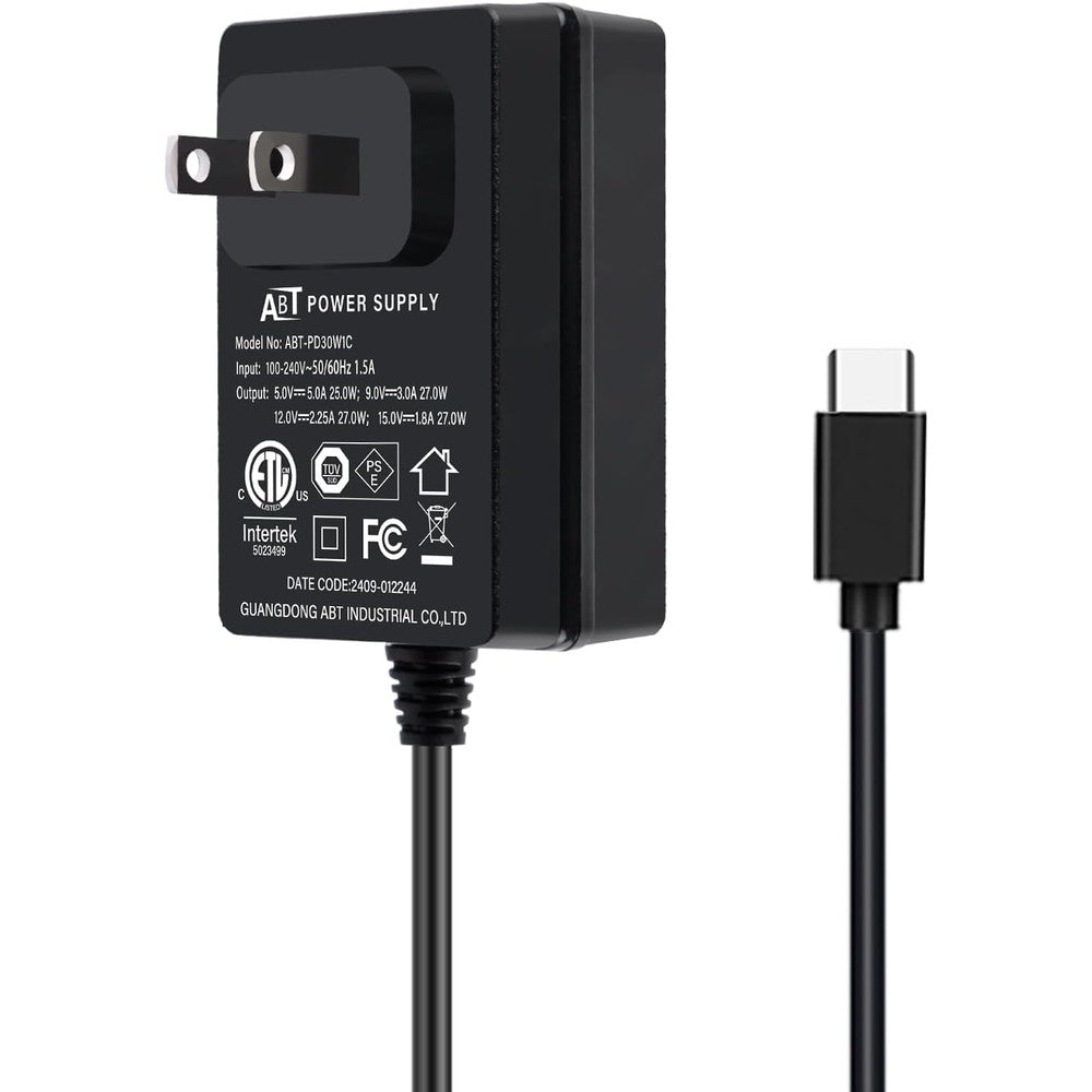 GeeekPi 27 Watt Power Supply for Raspberry Pi 5 front view showing the USB Type C cable