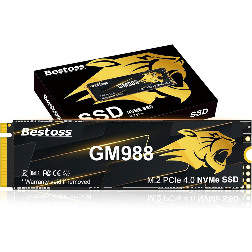 Bestoss GM988 M.2 2280 NVMe PCIe Gen 4 internal solid state drive front view showing premium components.