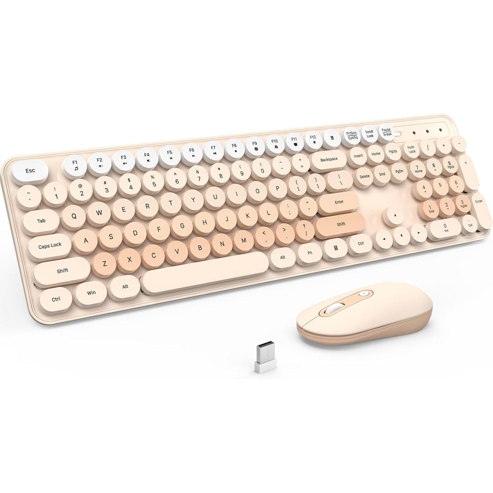 LIZRROT wireless typewriter keyboard and mouse combo front view in milk tea aesthetic