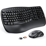 MEETION Ergonomic Keyboard and Mouse Wireless Combo black full view highlighting wave layout design