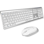 Macally premium bluetooth keyboard and mouse combo for mac front view showing silver aluminum finish