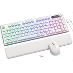 Sablute wireless keyboard and mouse combo front view in premium white finish showing illuminated pudding keycaps
