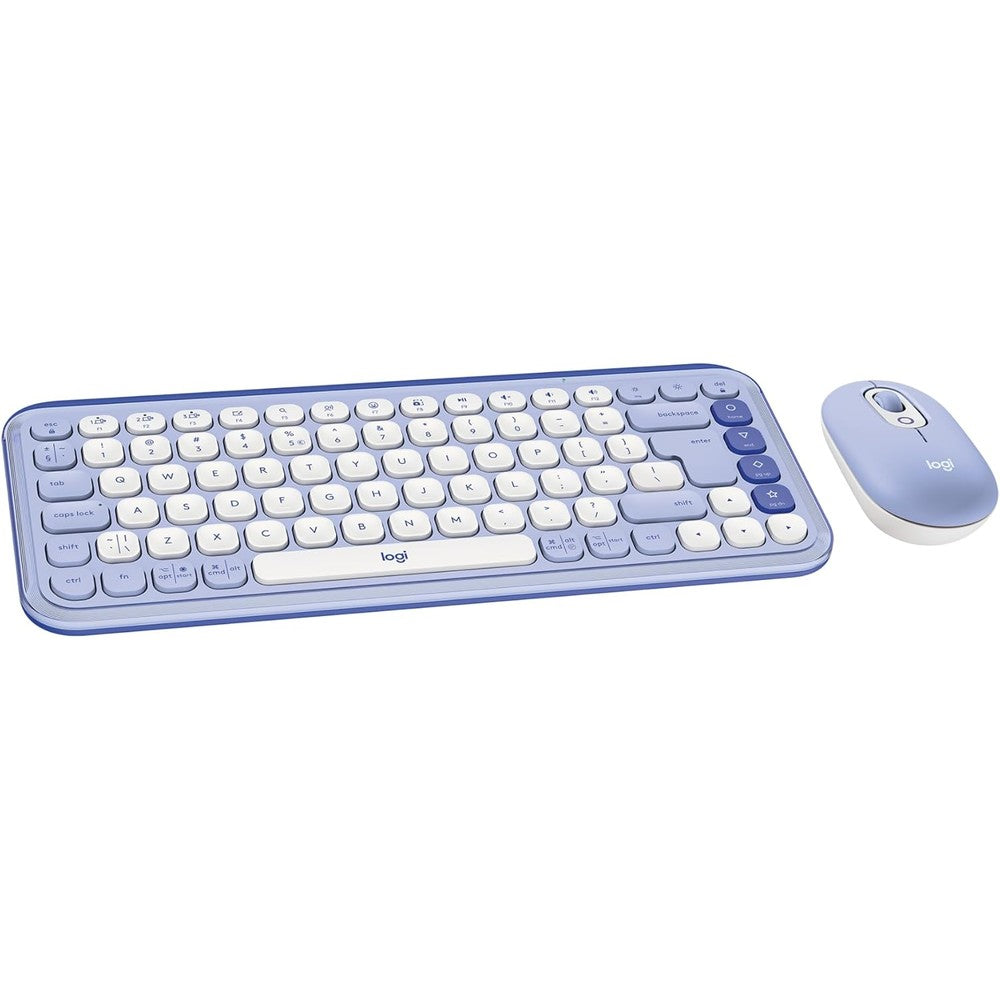 Logitech POP ICON combo lilac wireless keyboard and mouse set front view styling