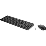 HP 230 Wireless Keyboard and Mouse Combo front view showing full size three zone chiclet layout and ambidextrous mouse.