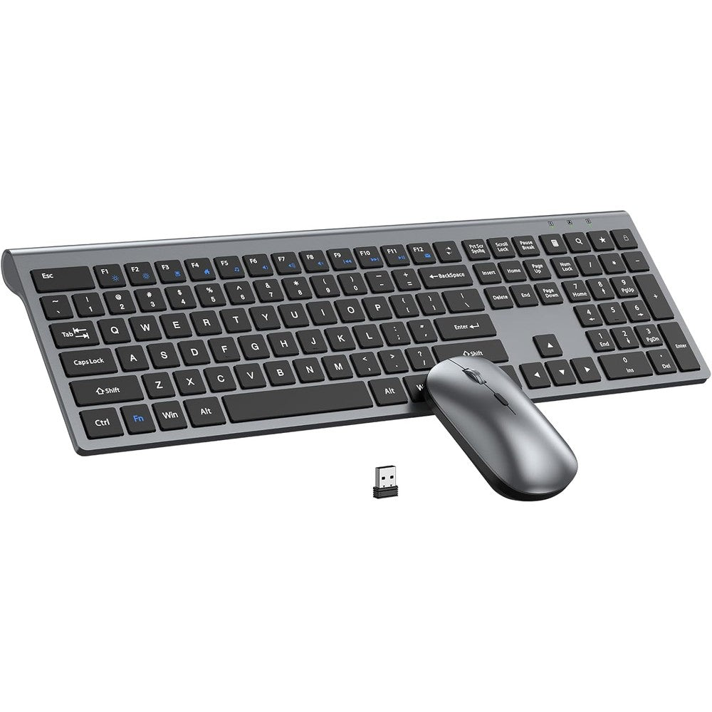 EDJO wireless keyboard and mouse combo front view gray black full size profile