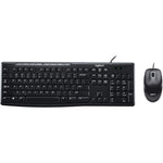 Logitech MK200 media combo wired keyboard and mouse full view showcasing black desktop peripherals
