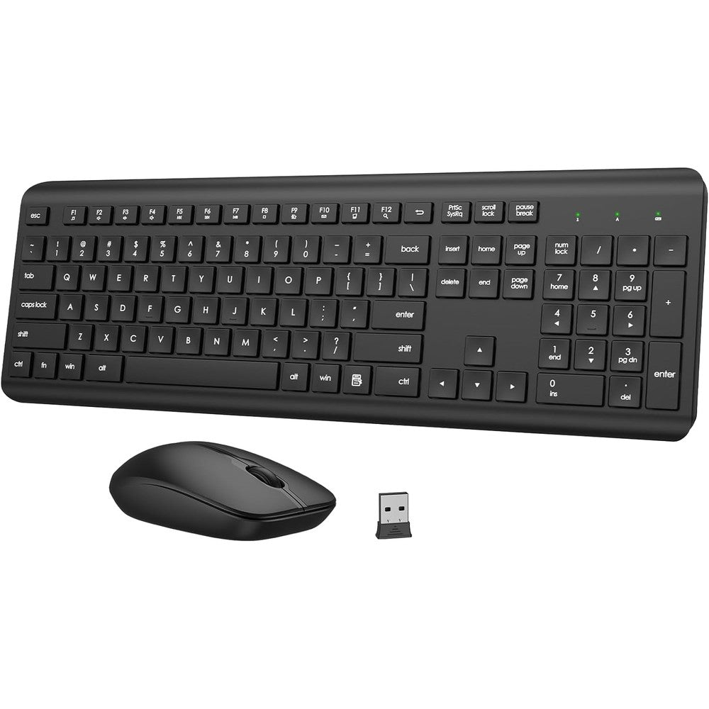 Quasio wireless keyboard and mouse combo front view showcasing full size layout