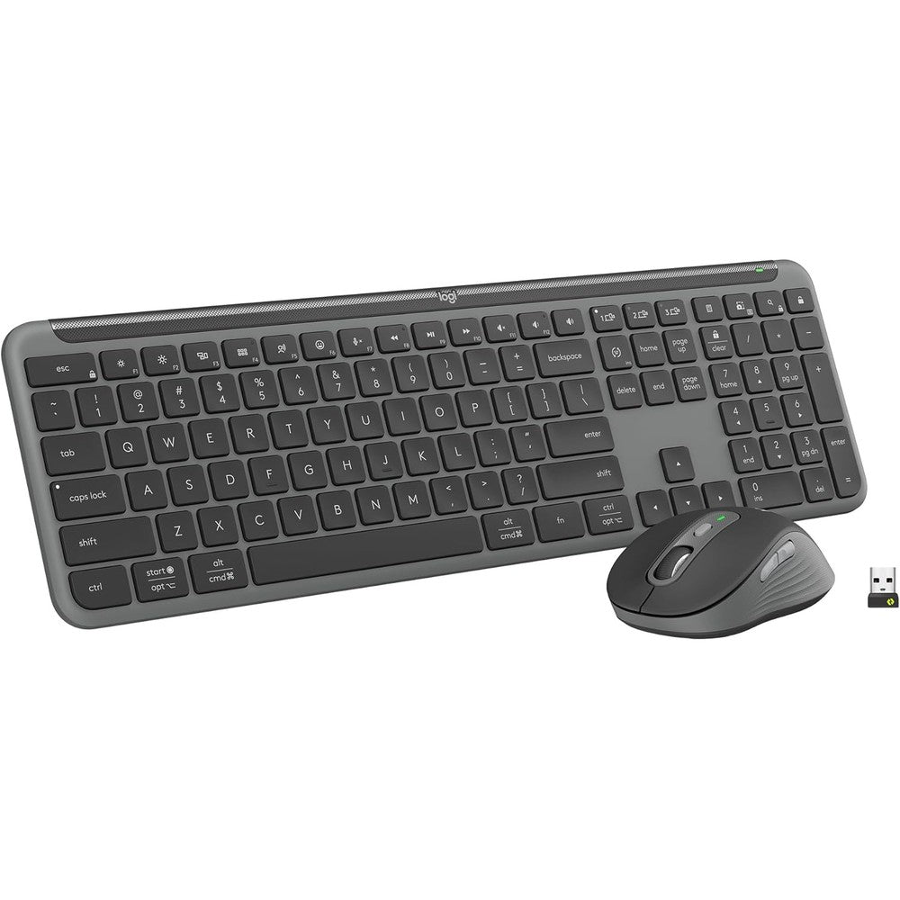 Logitech MK955 Signature Slim wireless keyboard and mouse combo front view in graphite gray showing low profile keys