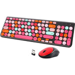 GUKJOB wireless keyboard and mouse combo front view showcasing colorful retro typewriter style round keycaps