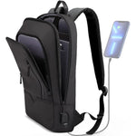 Hk business slim laptop backpack for men front view in sleek black color