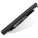 TravisLappy replacement laptop battery front view showcasing the sleek black finish and connector pins.