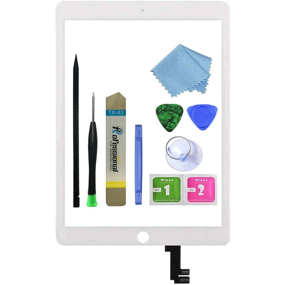 Zentop white iPad Air 2 front touch screen digitizer glass assembly replacement kit front view.