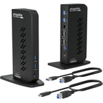 Plugable Dual DisplayPort and HDMI Docking Station front vertical view showing professional desktop setup