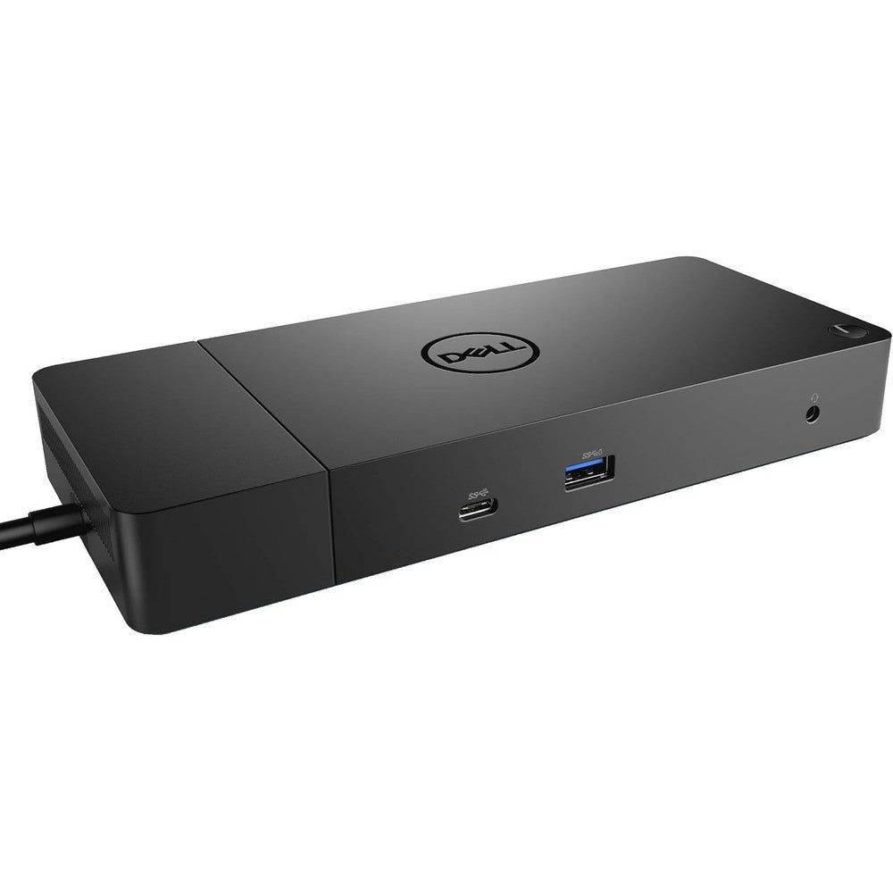 Dell WD19 130W USB-C Docking Station matte black front view highlighting the device logo and accessible front ports