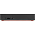 Lenovo ThinkPad USB-C Dock Gen 2 universal docking station front view showing sleek black finish and red base.