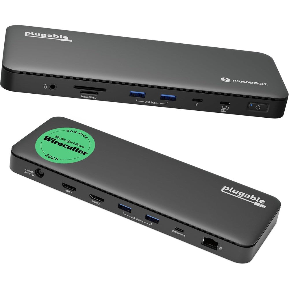 Plugable Thunderbolt 4 Docking Station front view showcasing premium workspace setup accessory