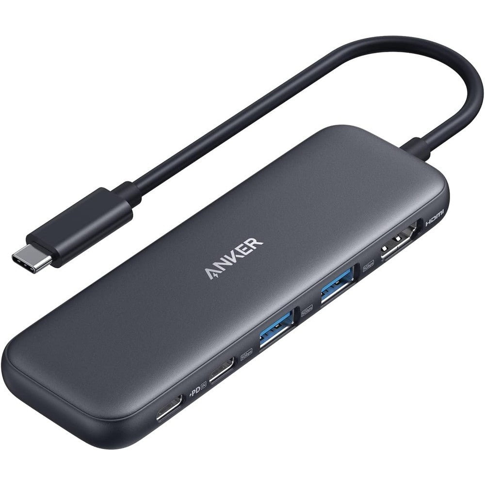 Anker 332 USB-C Hub 5-in-1 multiport adapter front view showing aluminum body