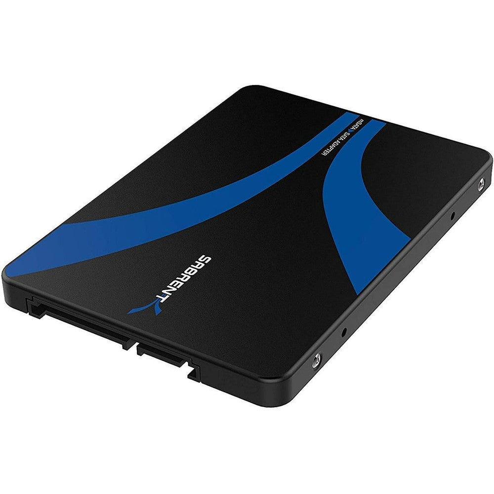 Sabrent mSATA to 2.5 inch SATA III adapter front view showing the sleek black aluminum enclosure.