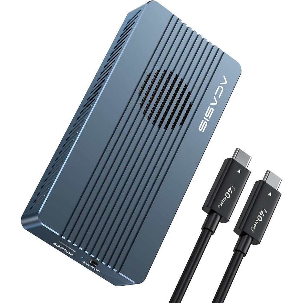FREEGENE ACASIS 40Gbps NVMe SSD enclosure front view showcasing dark gray aluminum housing