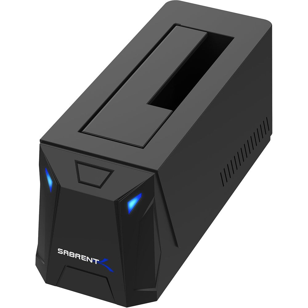 Sabrent USB 3.0 to SATA external hard drive docking station front view displaying drive slot