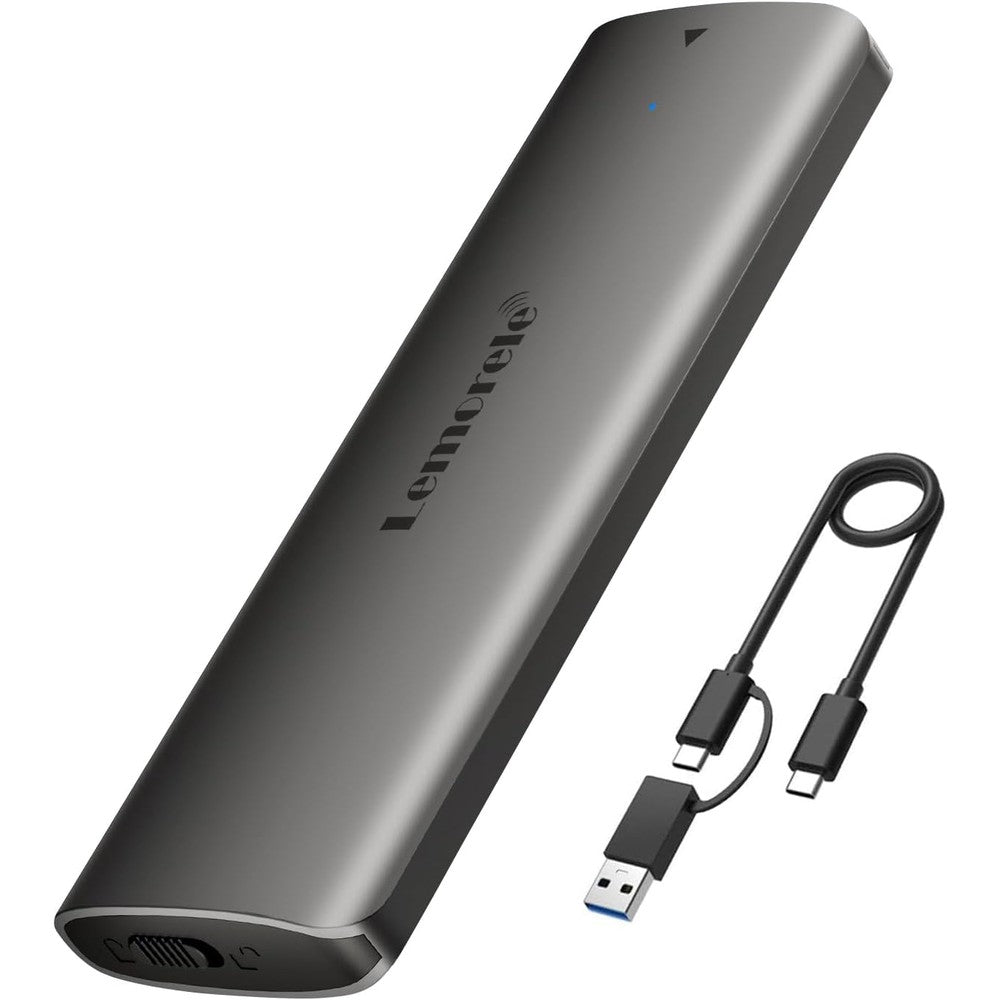 Lemorele M.2 NVMe SSD Enclosure front view showing the dark gray aluminum finish