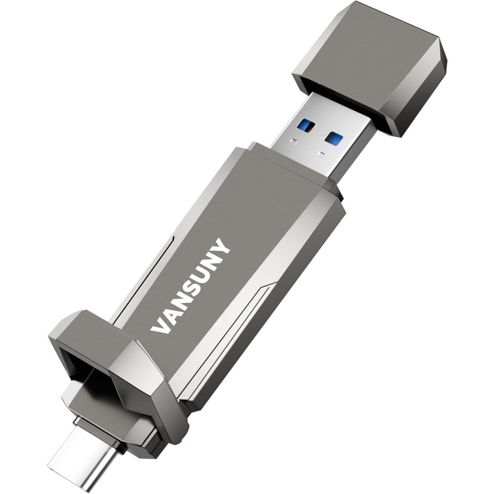 Vansuny 1 Terabyte Dual USB Solid State Drive front view showing the sleek racing car zinc alloy design.