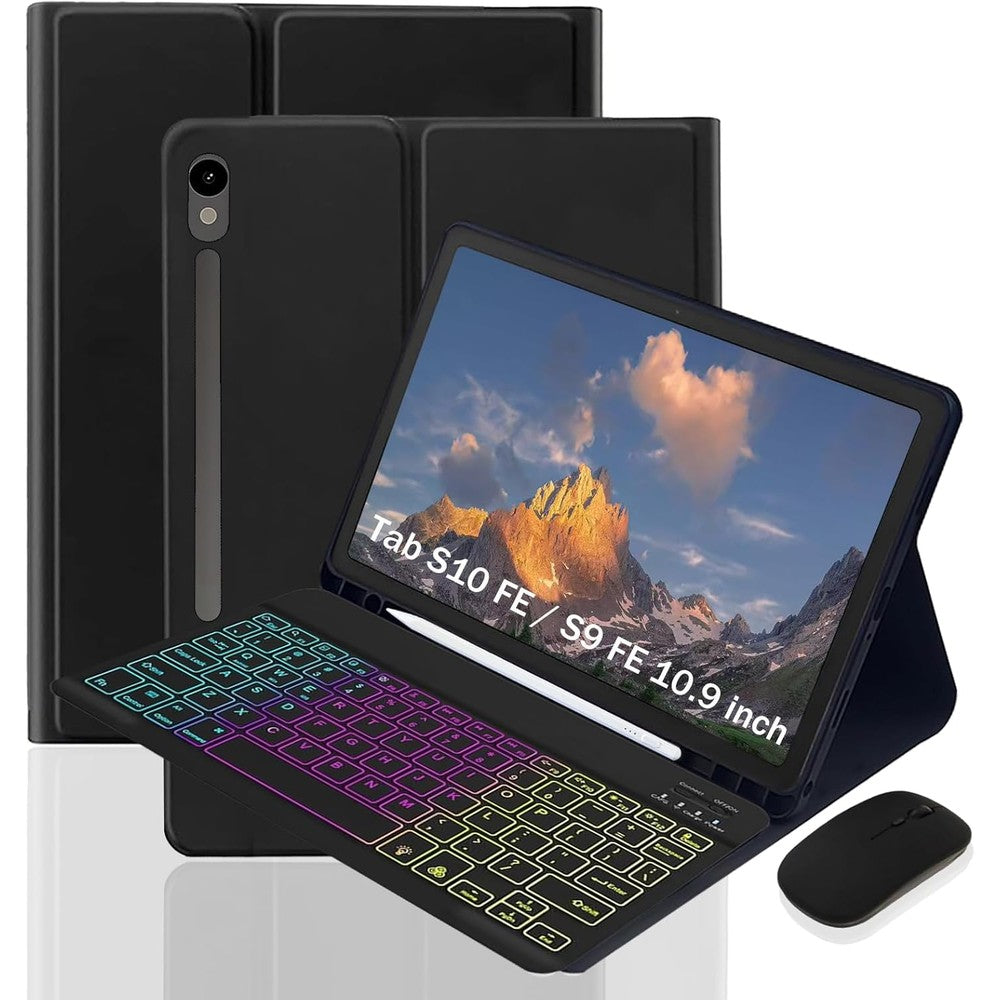 LUIOOXEIM Case S10BG front view showing black folio cover with tablet inside