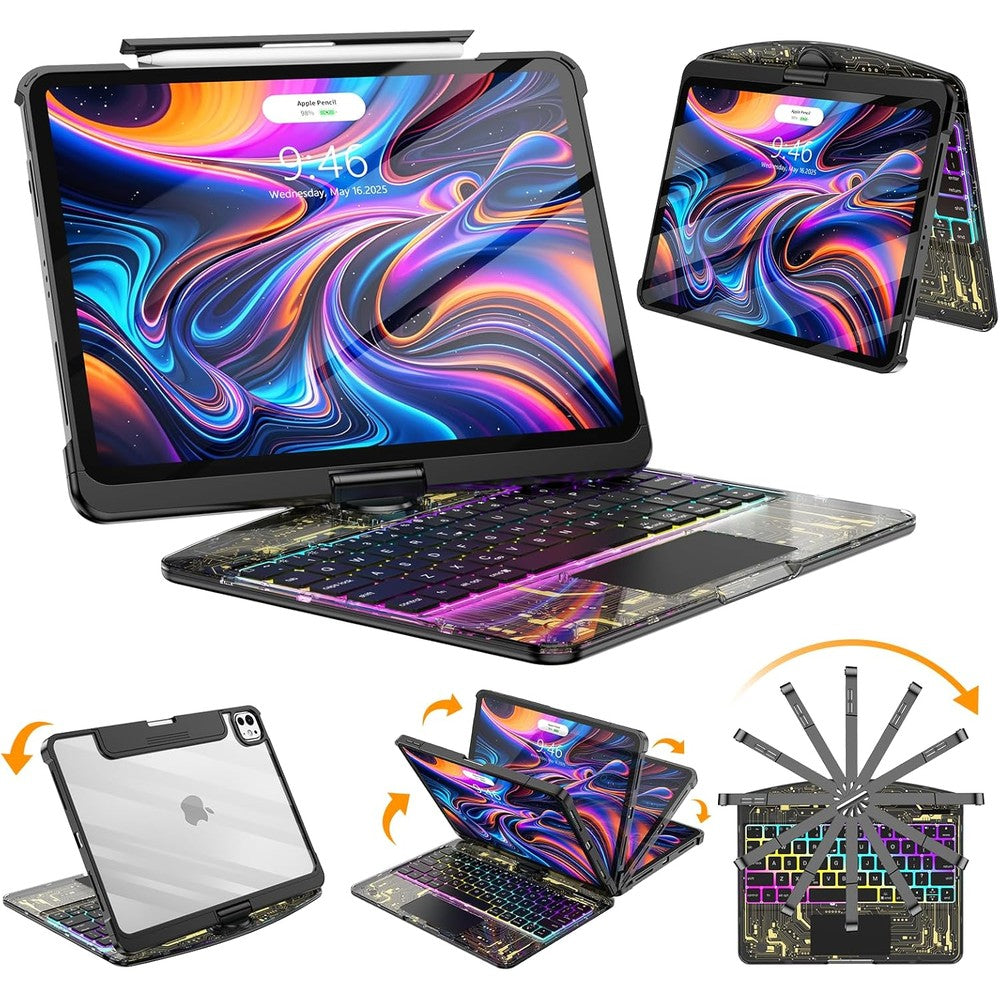 SIBEITU wireless keyboard case for iPad Pro 13 M4 front view showing illuminated 7 color backlit keys