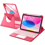 Harvopu iPad 10th 11th generation keyboard case front view in pink hue with backlit keys active.