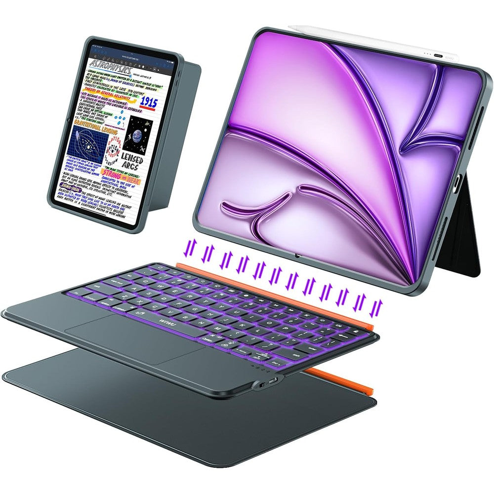 Dancesoul iPad Air 13 inch case keyboard front view in dark gray showing the standard layout keys and large trackpad