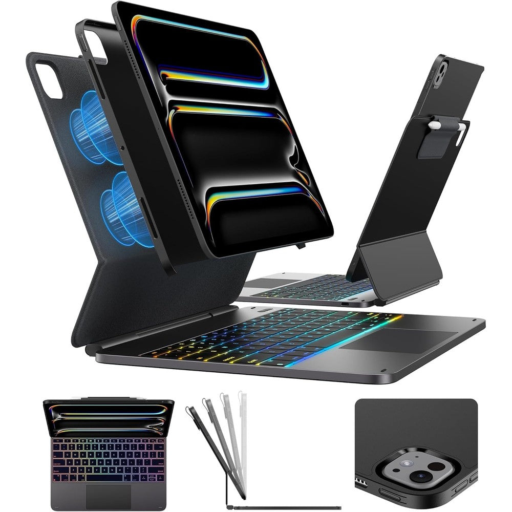 Typecase Edge+ keyboard case for iPad Pro 13-inch M4 in space black front view showcasing floating stand