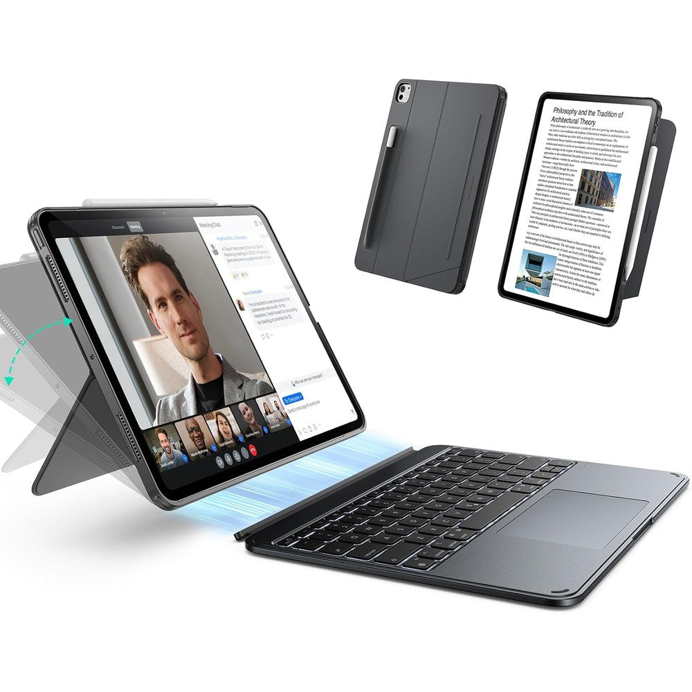 ESR IPad Pro 13 keyboard case dark gray front view showing backlit keys