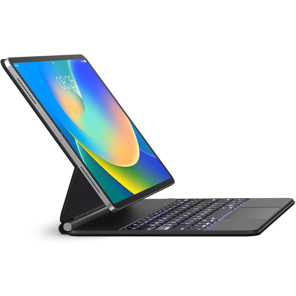 Runelk magnetic keyboard case for iPad Pro eleven inch front view showing floating cantilever stand design.