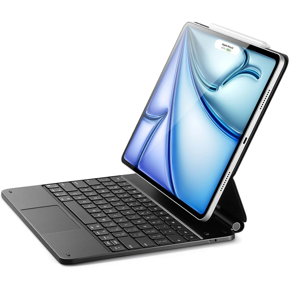 ESR Rebound magnetic keyboard case for iPad Air 13 inch in black showing front view with floating cantilever stand active