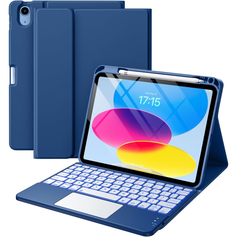 Harvopu iPad 10th Generation case with keyboard in navy blue front view