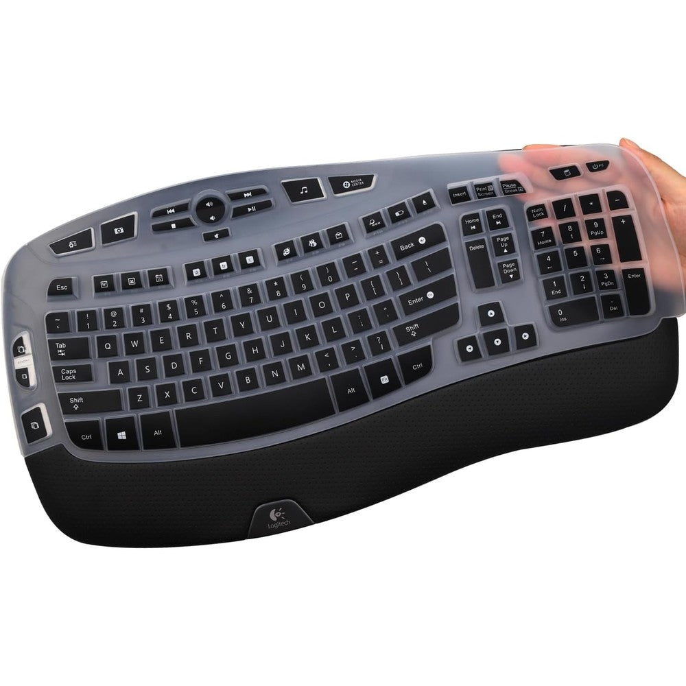 MUBUY-GOL keyboard cover protective skin front view on an ergonomic desktop keyboard