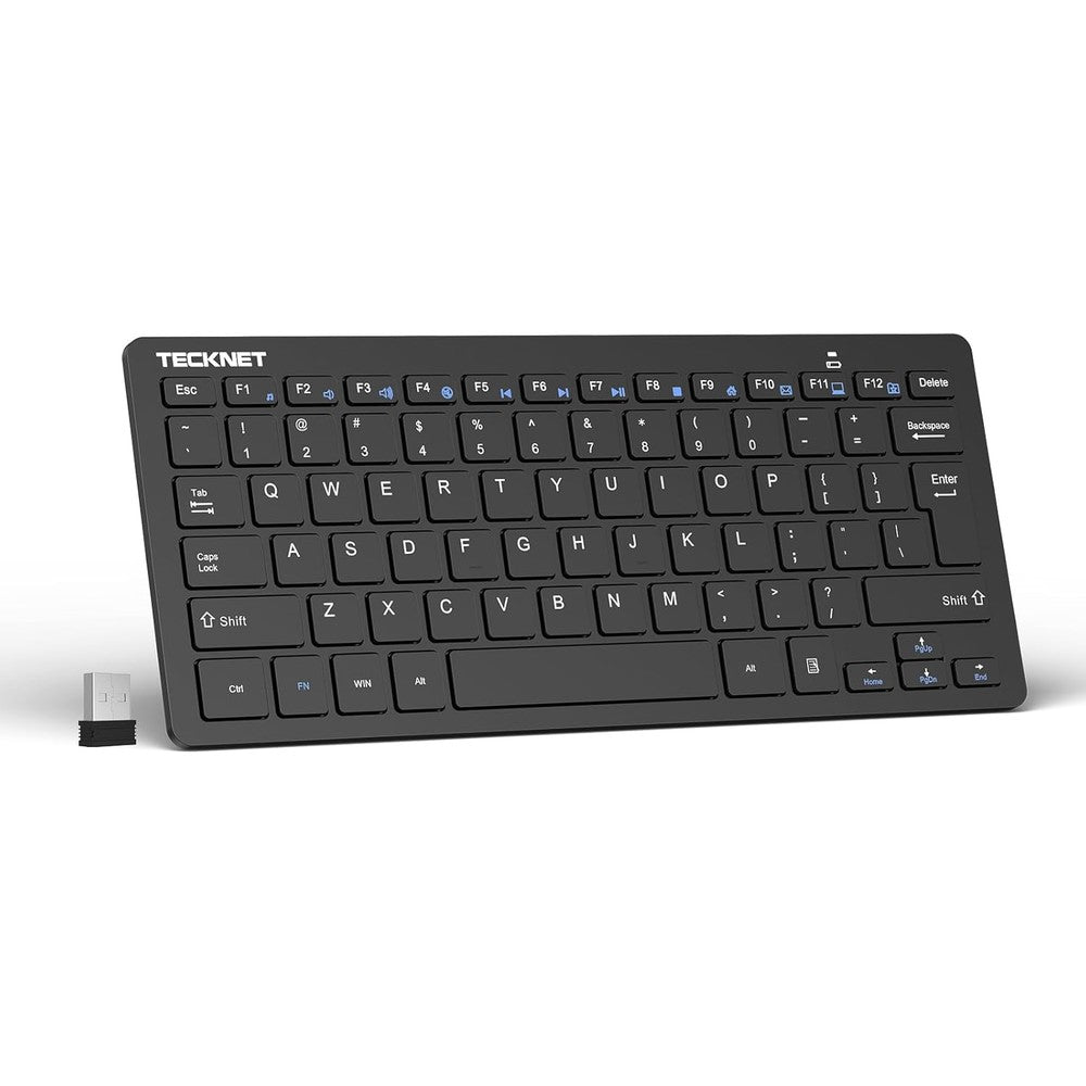 Tecknet 2.4G wireless keyboard front view showing compact black layout
