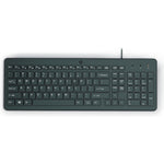 HP 150 Wired Keyboard front view showing full-sized layout with numeric keypad.